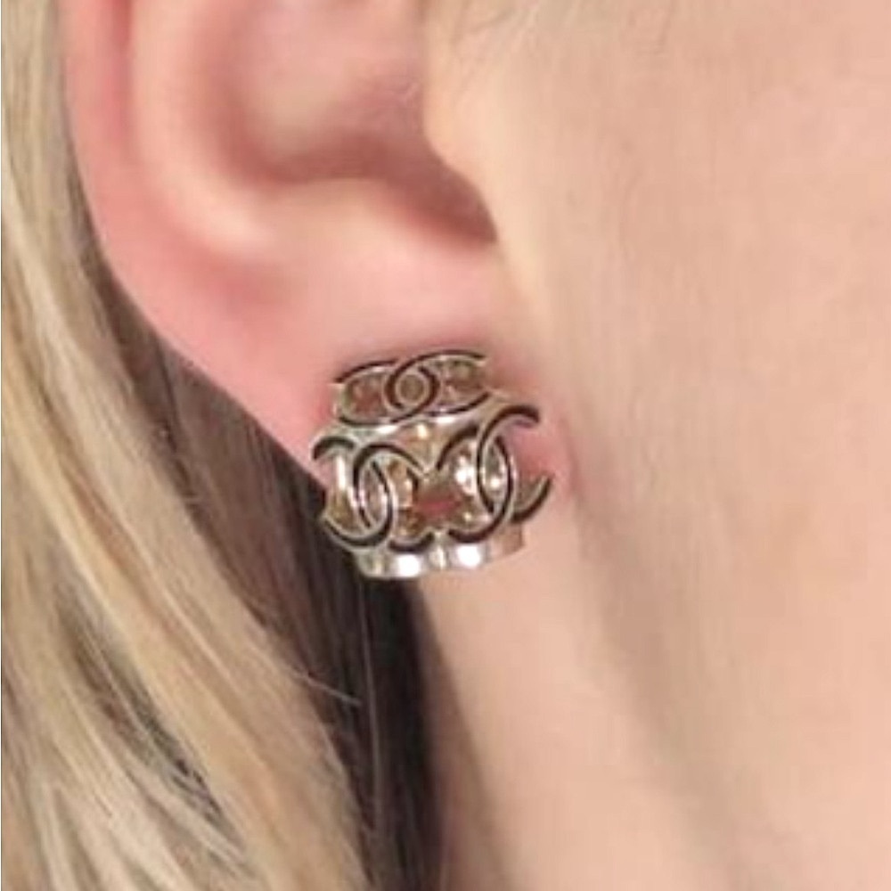 Chanel A22 CC Cube Logo Stud Earrings Gold Tone Made in France Box & COA